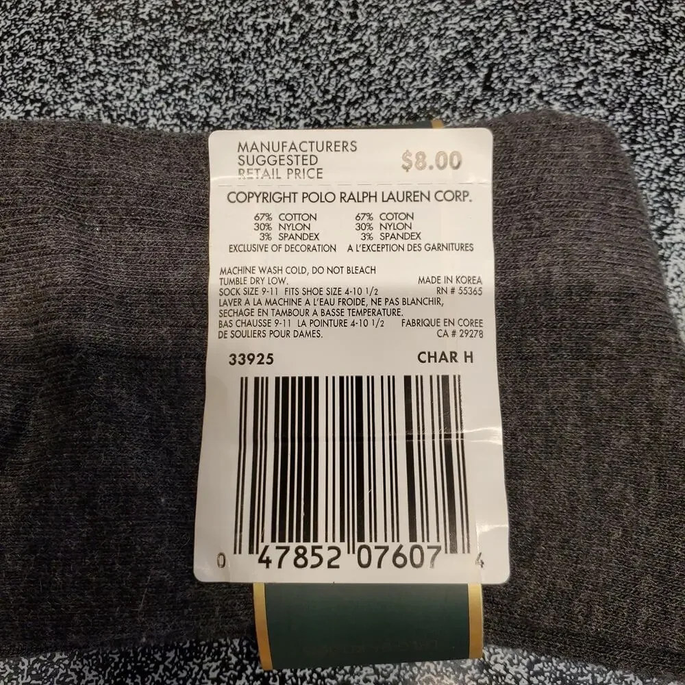 Vintage Ralph Lauren Womens Socks Gray Pink Monogram NEW Y2k 90s
